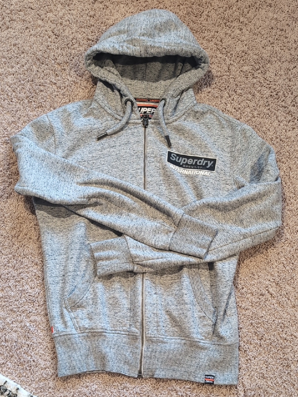 Superdry Heather Gray Zip Hoodie with Logo Patch